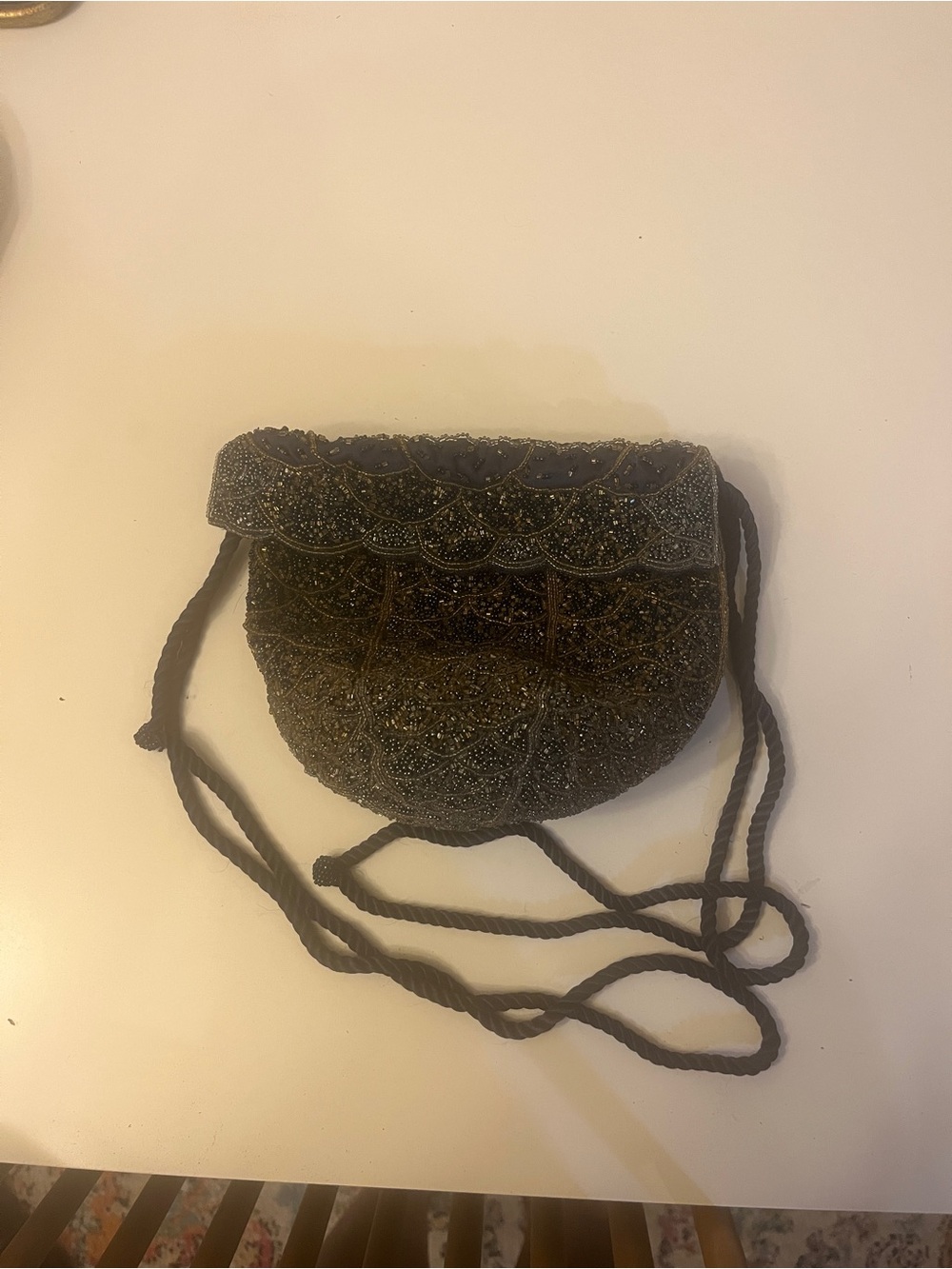 Vintage Beaded Crossbody Bag in Navy